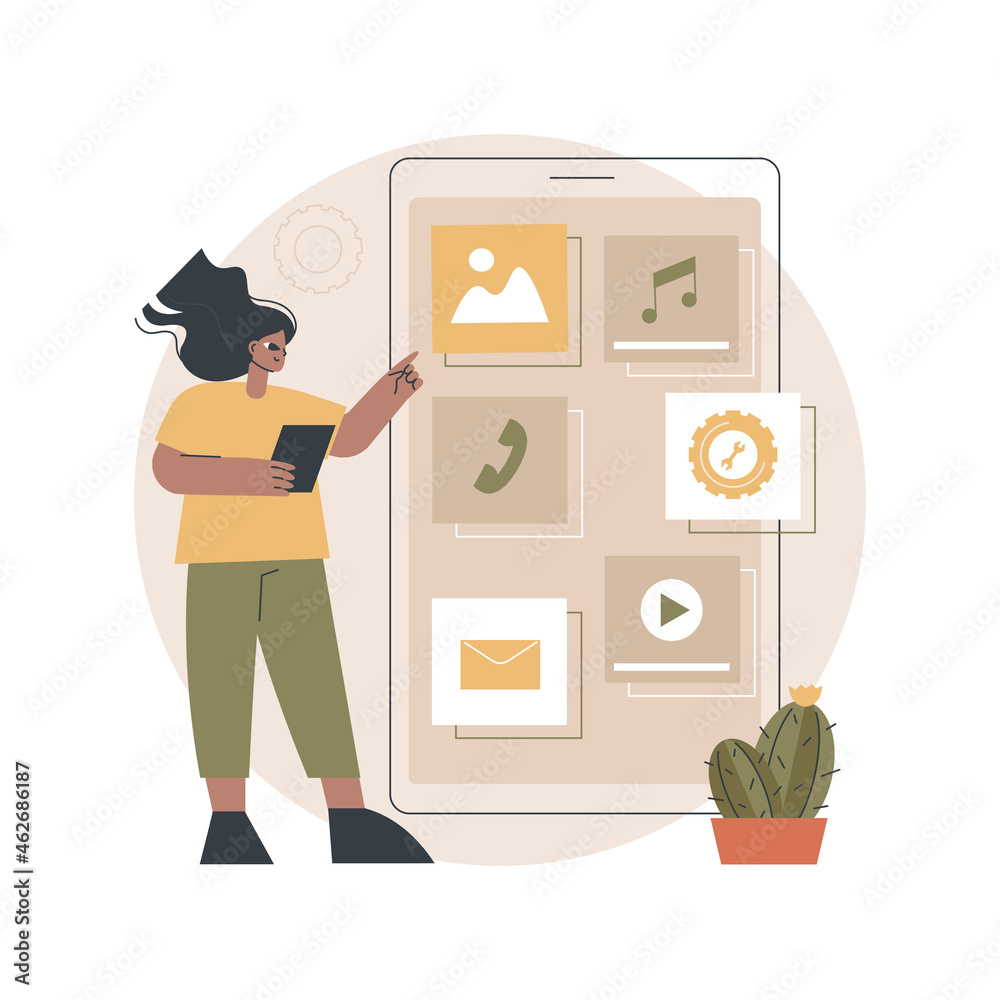 Poster native mobile app abstract concept vector illustration. smartphone application, programming language