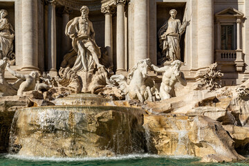 Detail of the famous Trevi Fountain in Rome, Italy