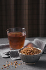 Egyptian fenugreek yellow tea or Methi Dana drink and fenugreek seeds
