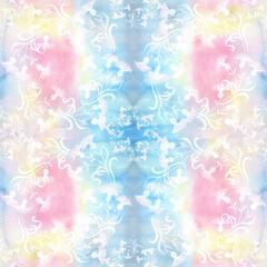 Seamless pattern. Composition of wildflowers on a watercolor background. Cornflowers. Use printed materials, signs, items, websites, maps, posters, postcards, packaging.