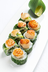 tasty sushi on the white background