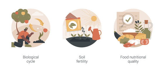 Harvest and soil productivity abstract concept vector illustration set. Biological cycle, soil fertility, food nutritional quality, agricultural cycle, available nutrients value abstract metaphor.