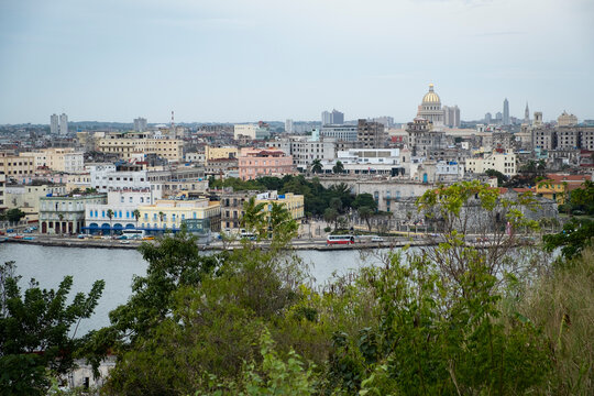 Cuba, Havana, Old Havana seen from Habana del Este