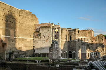Fototapeta premium Imperial forums in Rome. The ancient ruins of Trajan's forum. Rome, Italy