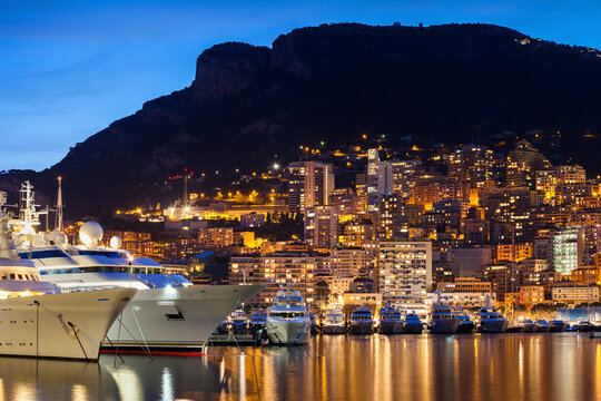 Principality of Monaco, Monaco, Monte Carlo, marina at blue hour