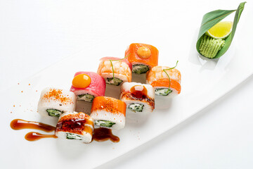 tasty sushi on the white background