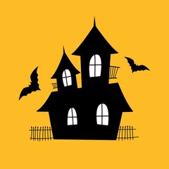 Haunted house. Scary house, ghosts and a tree. Illustration for halloween.