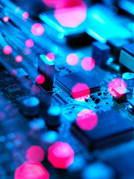 Fibre optics carrying data passing across electronic circuit board