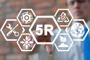 Concept of 5R Zero Waste: Repair, Recycle, Reuse, Reduce, Refuse or Rot.