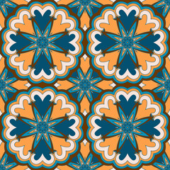 Vector seamless background. Round texture. Endless hand-drawn colorful pattern. Use for wallpaper, textile, book cover, clothes. Make in blue and yellow colors