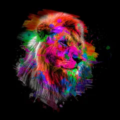 Foto op Canvas grunge background with graffiti and painted lion  © reznik_val
