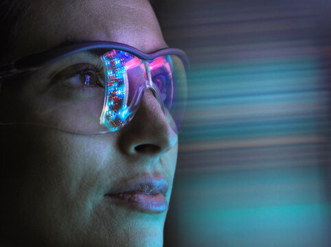 Reflection of a circuit board on glasses