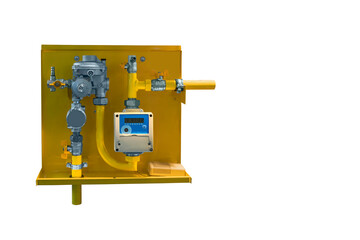 control cabinet with regulator and gas meter isolated on white background