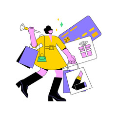 Beauty shop abstract concept vector illustration. Cosmetic store, hair and skin care products purchase, gift card, shopaholic, fashion market, makeup salon, black Friday sale abstract metaphor.