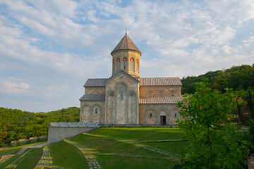 Fototapeta na wymiar Monastery of St. Nino looks majestic in Sighnaghi