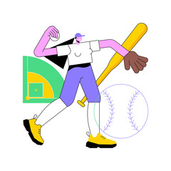 Baseball abstract concept vector illustration. Sport game, professional pitcher, athletic stadium, grass field, champion team, player uniform, sports betting competition, ticket abstract metaphor.