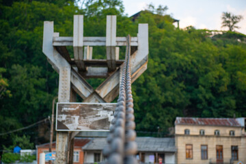 metal rusty pillars of the bridge in Kutaisi