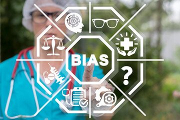 Medical concept of bias. Biases and facts. Prejudice bias Discrimination Diversity Medicine Pharmacy Patient Rights. Healthcare workers unconscious bias. - obrazy, fototapety, plakaty