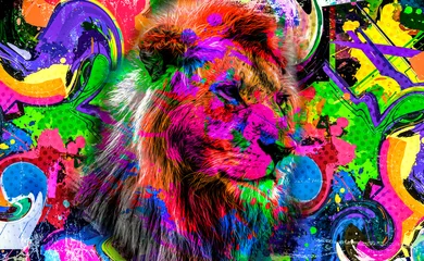 Poster  grunge background with graffiti and painted lion © reznik_val