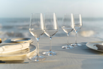 Spain, Empty wineglasses on set restaurant table