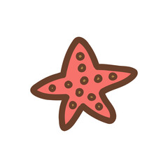 Pink starfish. Colorful vector isolated illustration hand drawn outline. Sea life, underwater