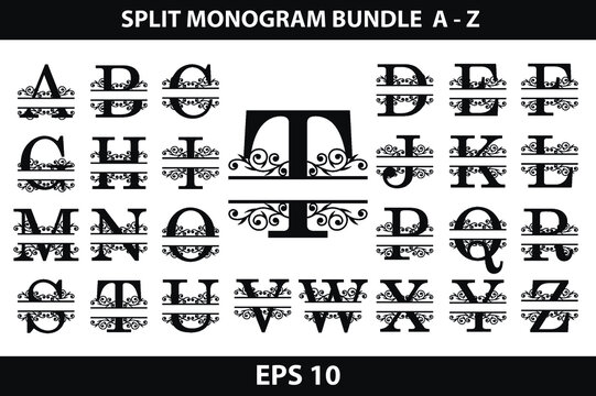 Split Monogram Letter, Set of letters to create a monogram. Monogram alphabet. Vector illustration. Set of initial decorative plant monogram split letter vector