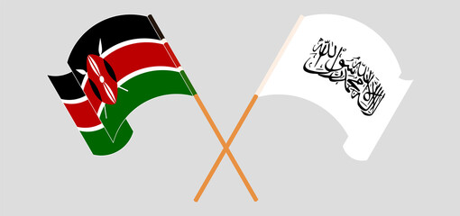 Crossed and waving flags of Kenya and Taliban