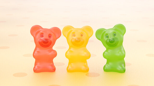 Rendering of three gummi bears