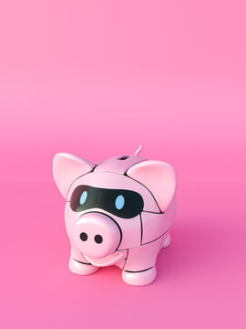 Rendering of pink robot piggy bank