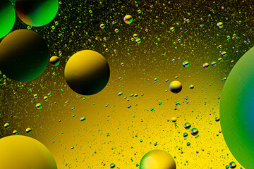 Abstract colorful background of oil circles. Oil in the water surface circles, water foam and oil bubbles.