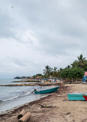 Fototapeta na wymiar Isla Fuerte, Bolivar, Colombia. January 2, 2020: Boats on the shore, Isla Fuerte.