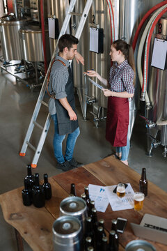 Young entrepreneurs working at a brewery