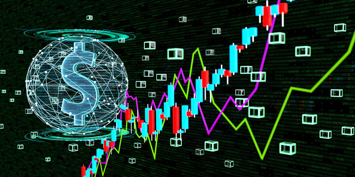 Growth of the dollar exchange rate through digitization, 3D Illustration