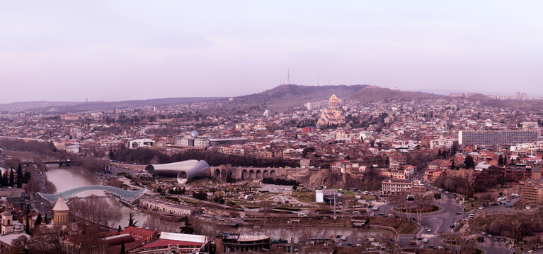 Georgia, Tbilisi, cityscape with Holy Trinity Cathedral