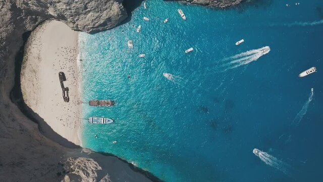 Aerial Drone video 4K of the famous Shipwreck Bay in Zakynthos, Greece