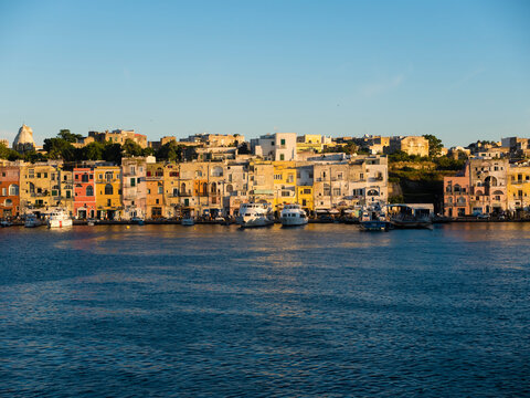 Italy, Campania, Naples, Gulf of Naples, Procida Island, town in the morning light