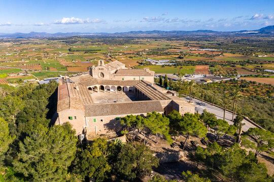 Spain, Majorca, aerial view over Santuari de Monti Sion