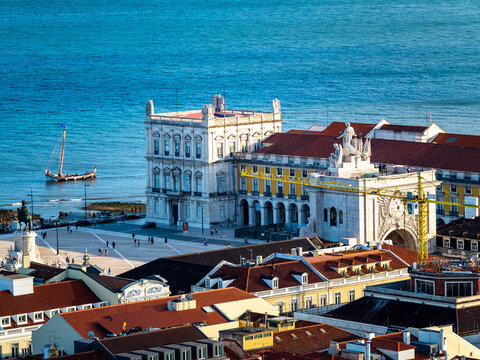 View over the city with Tejo River from Miradouro da Nossa Senhora do Monte, Lisbon, Portugal