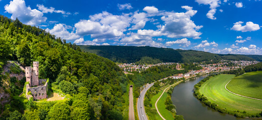 Germany, Baden-Wurttemberg, Neckarsteinach, Aerial view of Hinterburg castle