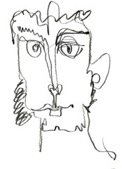 Сontinuous line drawing face. Modern single line art contour portrait. Black pencil illustration