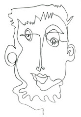 Сontinuous line drawing face. Modern single line art contour portrait. Black pencil illustration