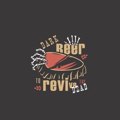 Beer cap with skeleton hand for bar. Original brew design with metal cork from bottle and skeleton hand for craft beer, pab or brewery