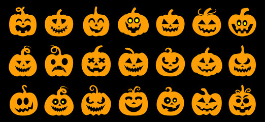 Halloween pumpkin silhouette set vector illustration