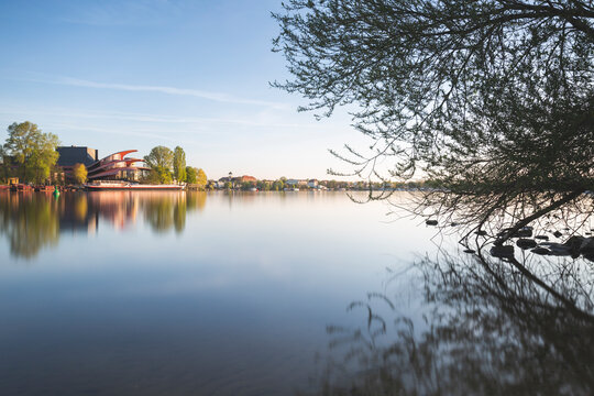 Germany,ÔøΩBrandenburg, Potsdam, Bank of Havel river withÔøΩHans Otto TheaterÔøΩin background
