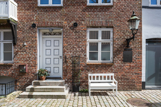 Denmark, Ribe, Facade of brick town house