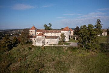 Fototapeta na wymiar Aerial view on Svirzh castle in Lviv region