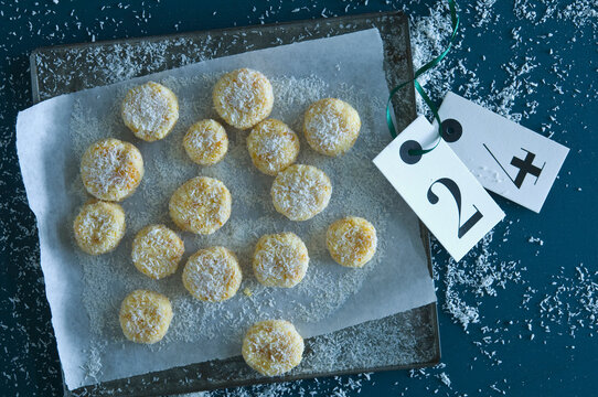 Christmas Cookies with apricots sprinkled with coconut flakes
