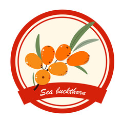 Sea-buckthorn. Sea buckthorn Jam, Marmalade, dessert and ice cream Label. Flat style. Vector Illustration.