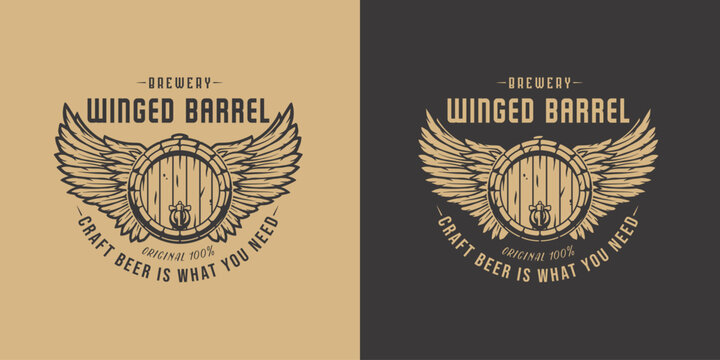 Beer fly barrel with wings for bar. Original brew design with craft beer fly keg with wings for pab or brewery