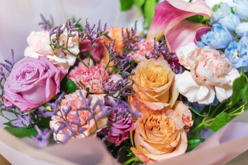 A beautiful festive bouquet of roses, background..